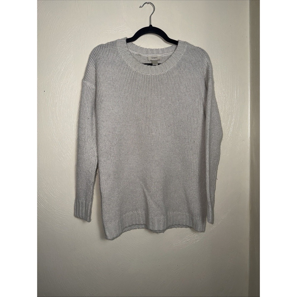 Loft Sweater Shimmer Knit Size S Gray Metallic Wool Blend Casual Crewneck Cozy